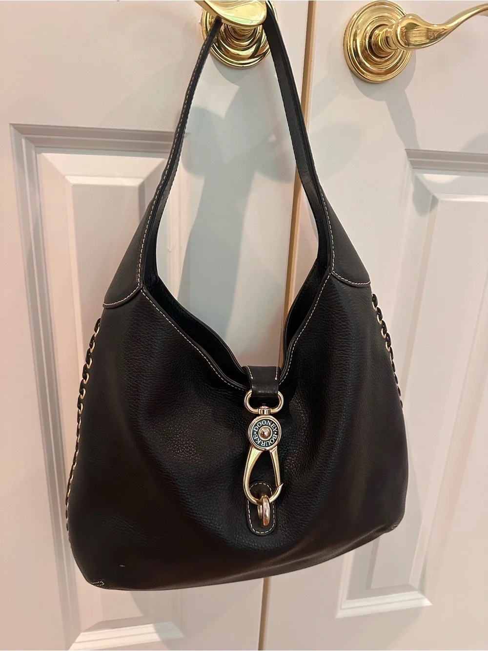 Dooney & Bourke Black Leather Shoulder Bag with Gold Hardware